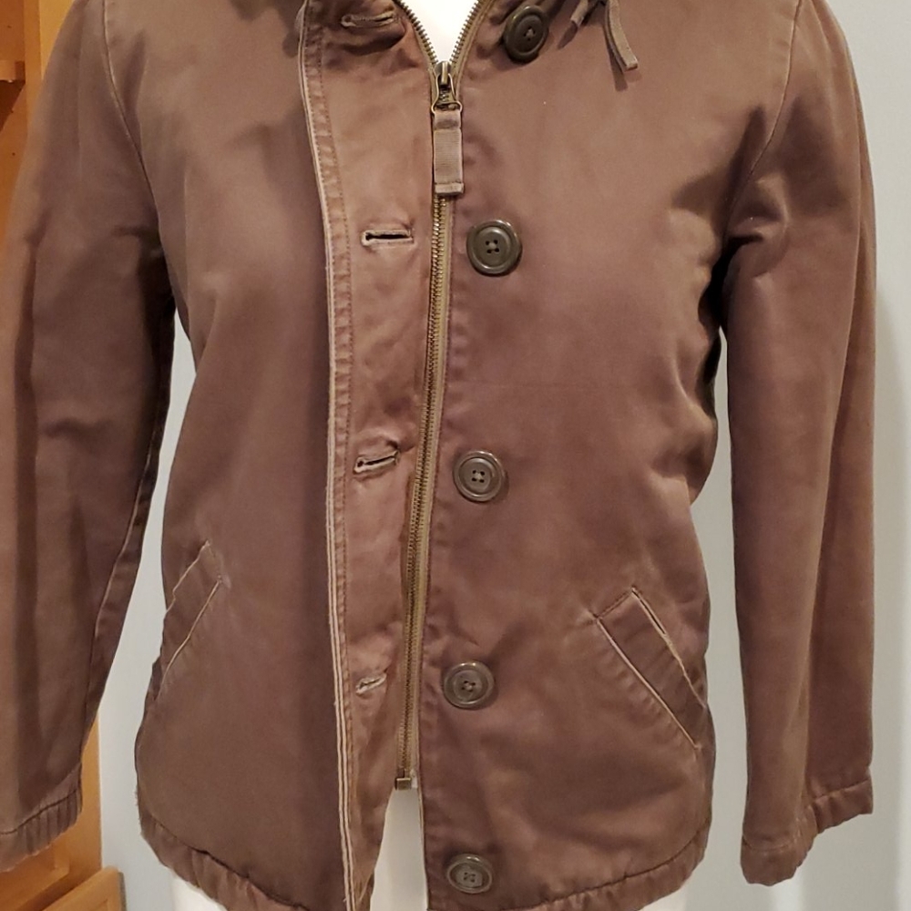J Crew Brown Utility Coat with Sherpa Hood - Picture 7 of 14